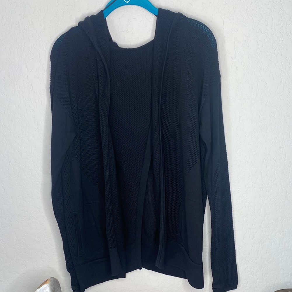 lululemon athletica Black Hooded Open-Knit Cardigan